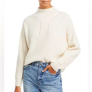 Aqua cashmere mock neck sweater in tan/griege